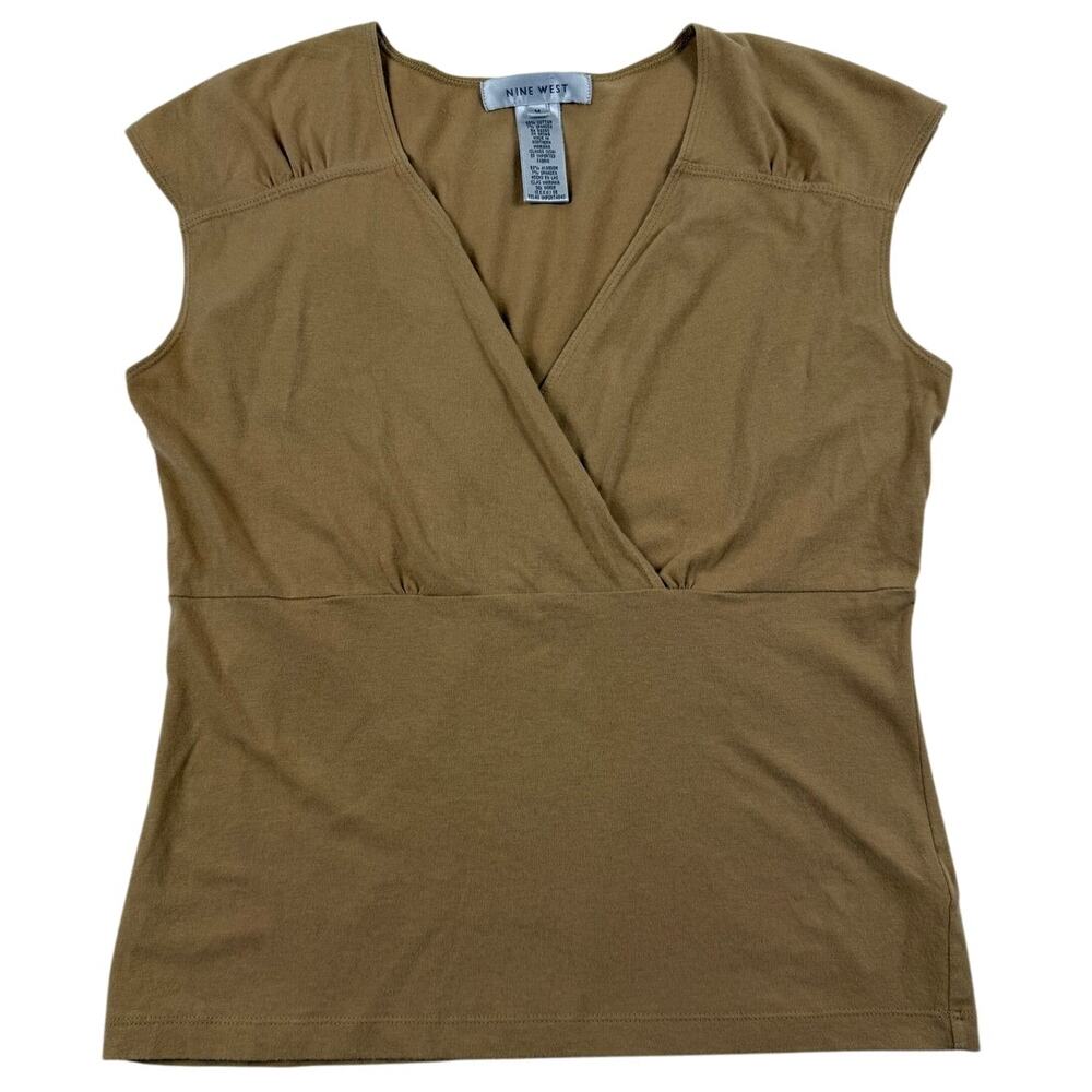 Women's Y2K Tan Wrap Style Fitted Cap Sleeve Silhouette Top | New York & Company